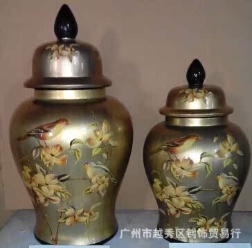 （金色）鸟语花香陶瓷将军罐